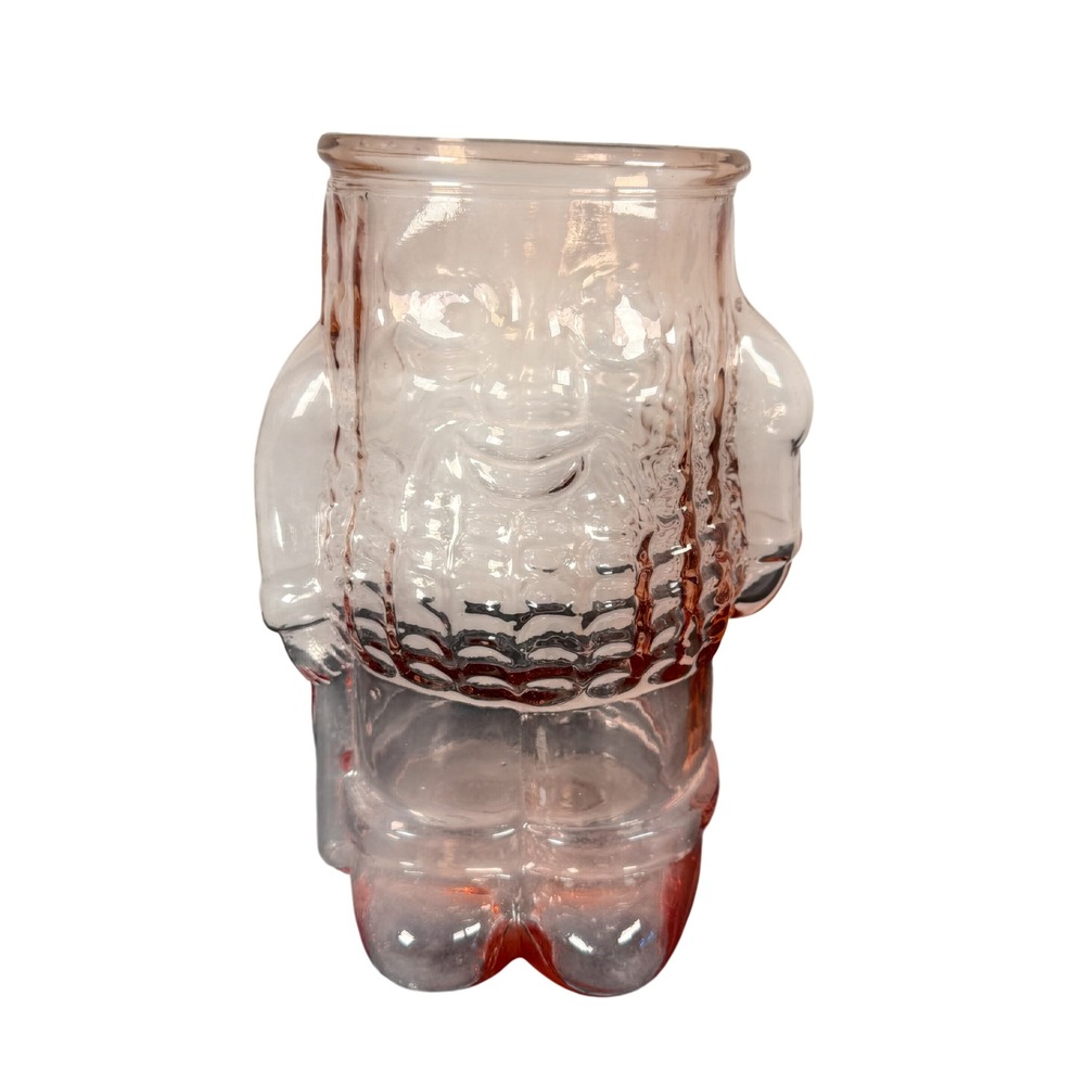 Vintage Pink Depression Glass Mr Peanut cookie jar No Lid 9.5in